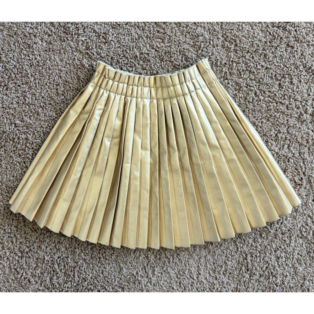 Welaken Gold Metallic Faux Leather Pleated Aline Skirt Youth‎ Girl 6-7Y NWOT NEW